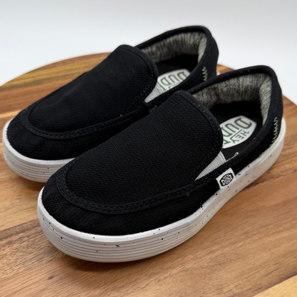 Hey Dude Size 13Y Sunapee Youth Sport Mesh Black Slip On Sneakers 0559